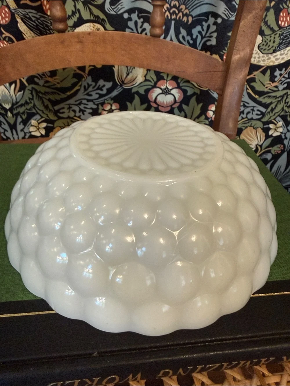 Vintage 1950's Anchor Hocking Bubble Pattern Milk Glass Bowl Scalloped Edge